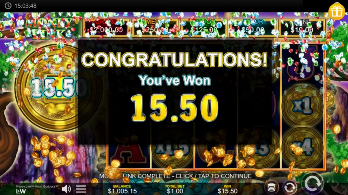 Tampilan visual slot Money Link Moon Goddess dengan tema taman malam yang tenang